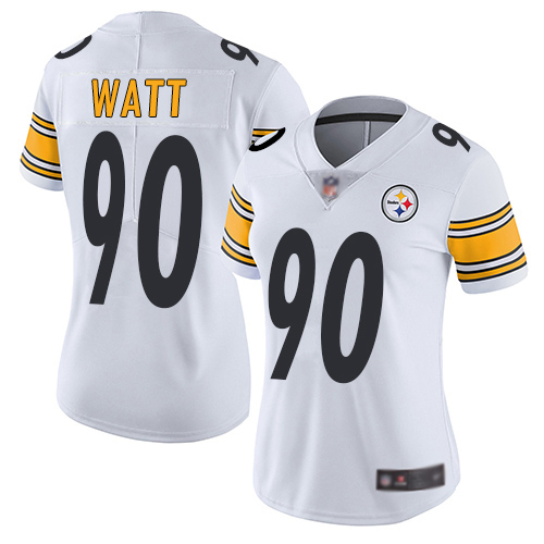 Women Pittsburgh Steelers Football #90 Limited White T J Watt Road Vapor Untouchable Nike NFL Jersey